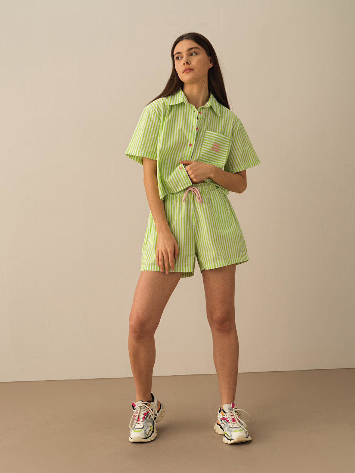 Yeşil Oversize Pamuklu Şort