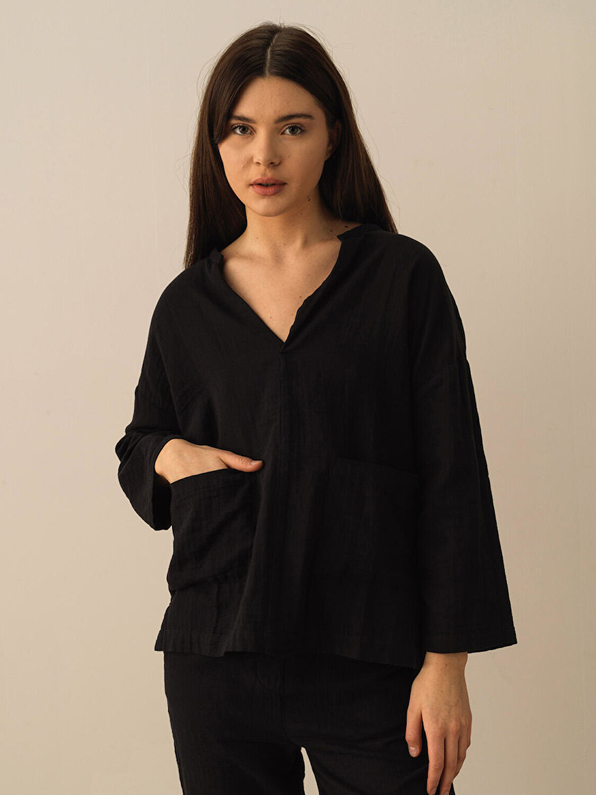 Siyah Big Oversize Pamuklu Gömlek