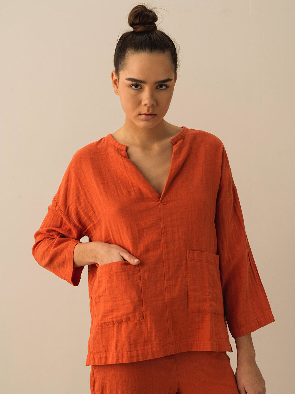 Kiremit Rengi Big Oversize Pamuklu Gömlek