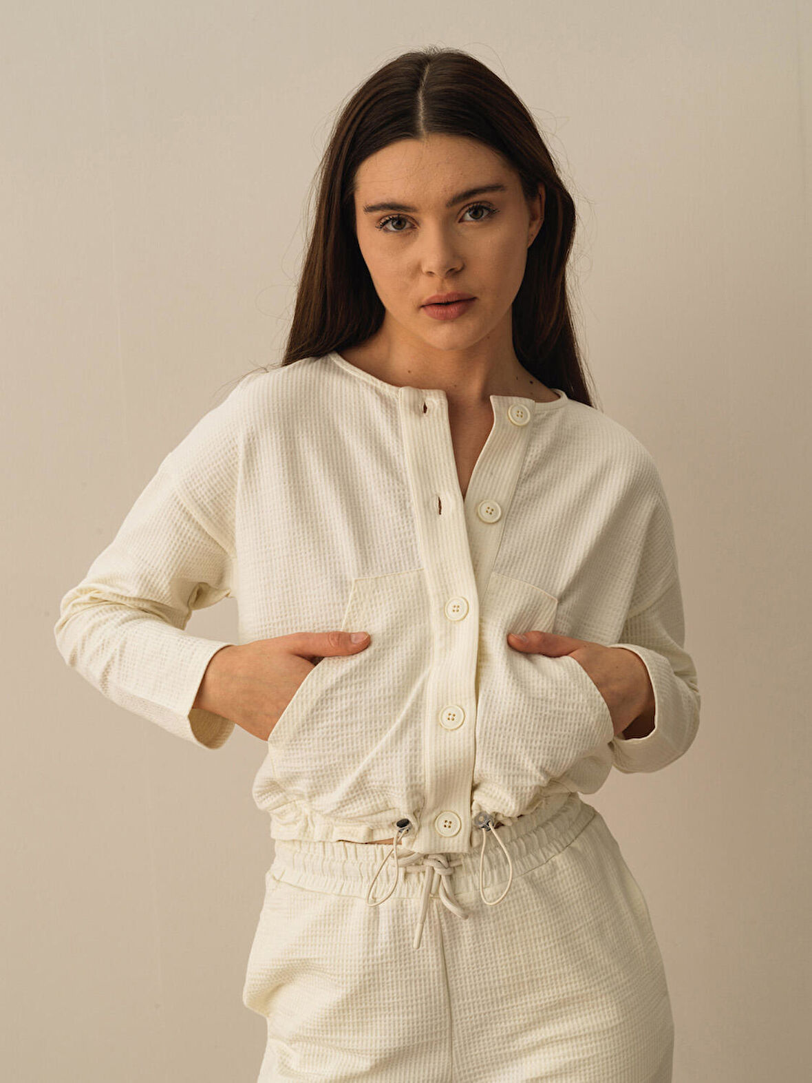 Ekru Regular Fit Pamuklu Sweatshirt