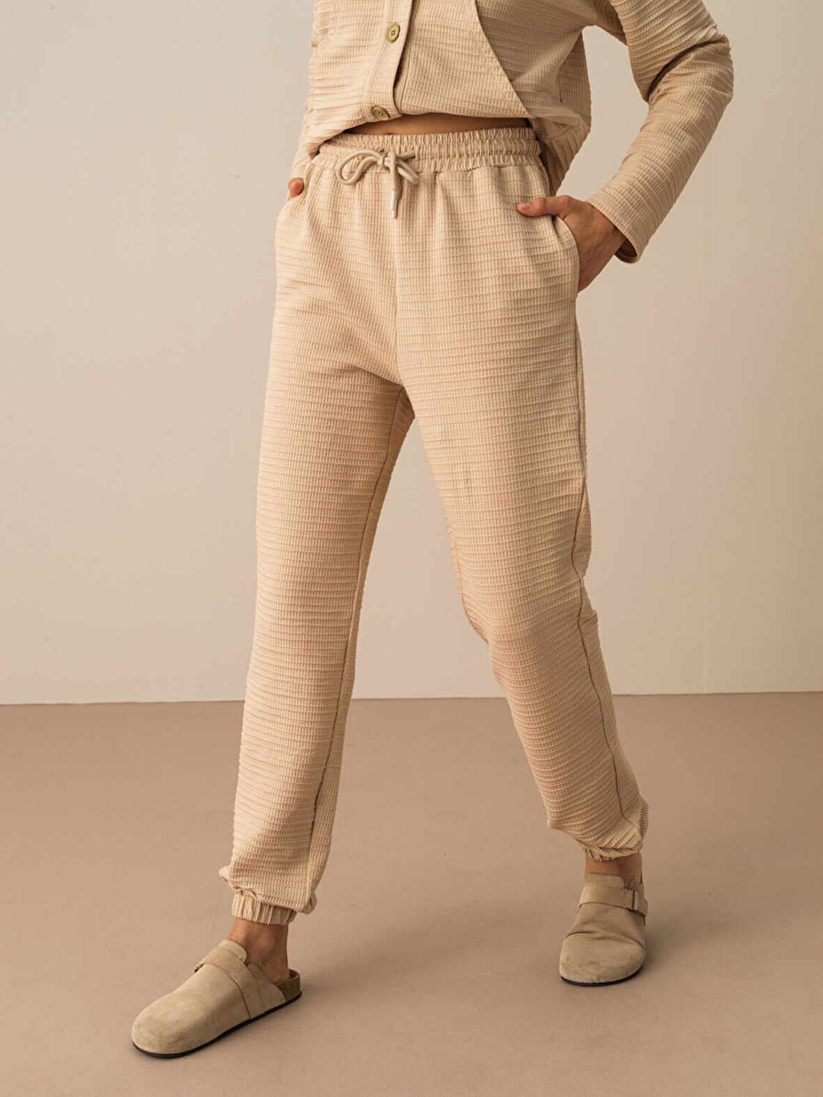 Taş Rengi Regular Fit Pamuklu Sweat Pantolon