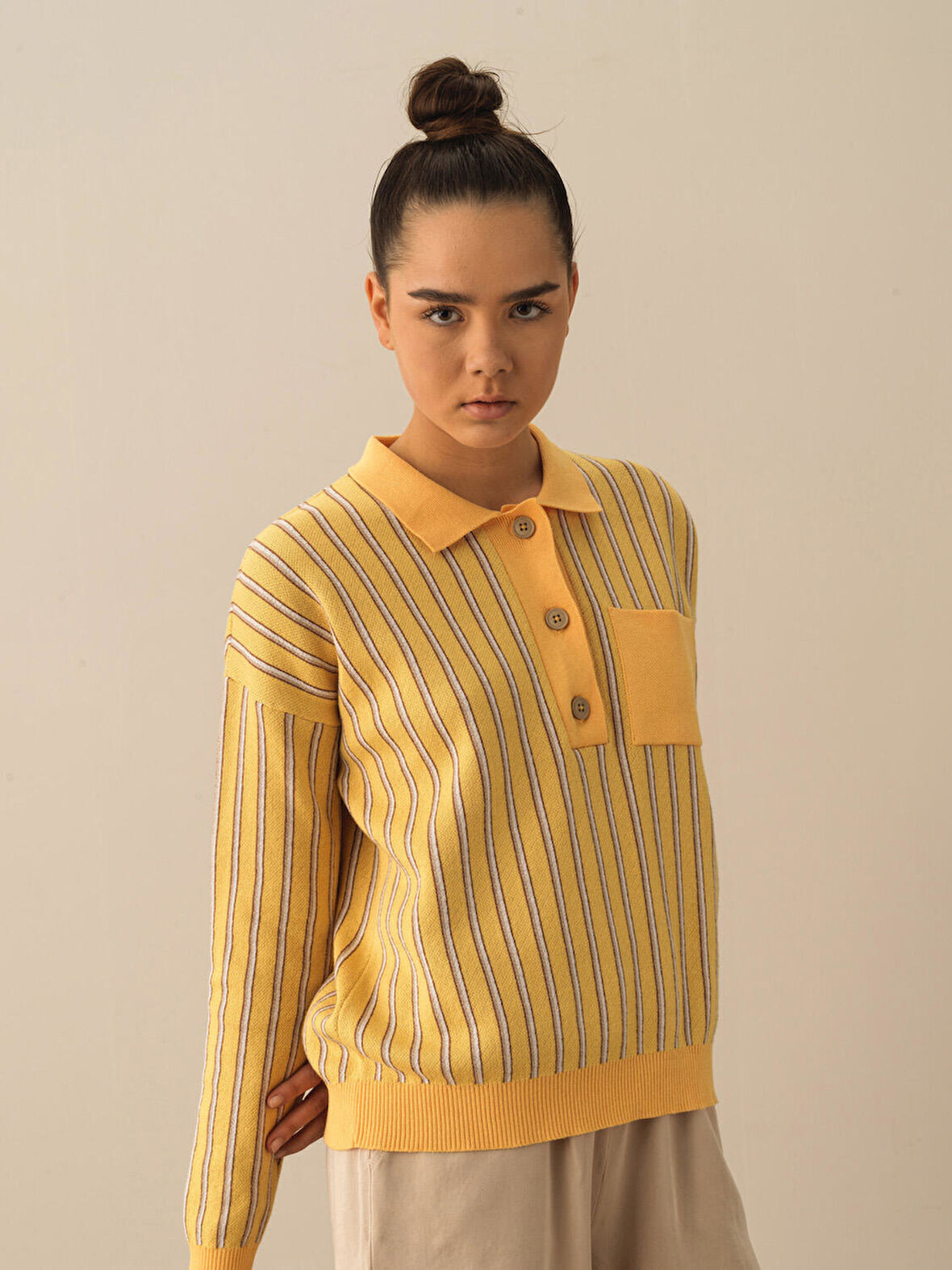 Sarı Regular Fit Pamuklu Kazak