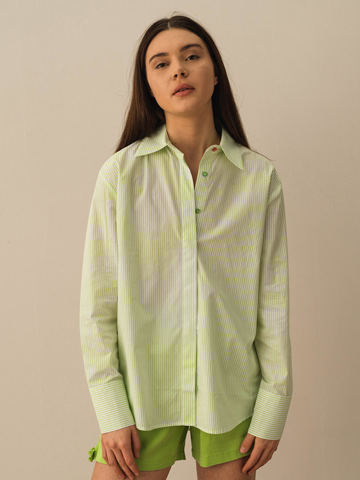 Yeşil Oversize Pamuklu Gömlek