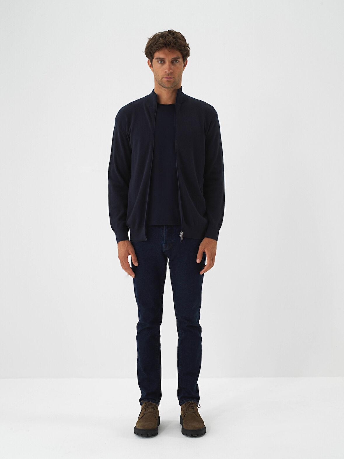 Xint Lacivert Pamuk Dokulu Regular Fit Hırka