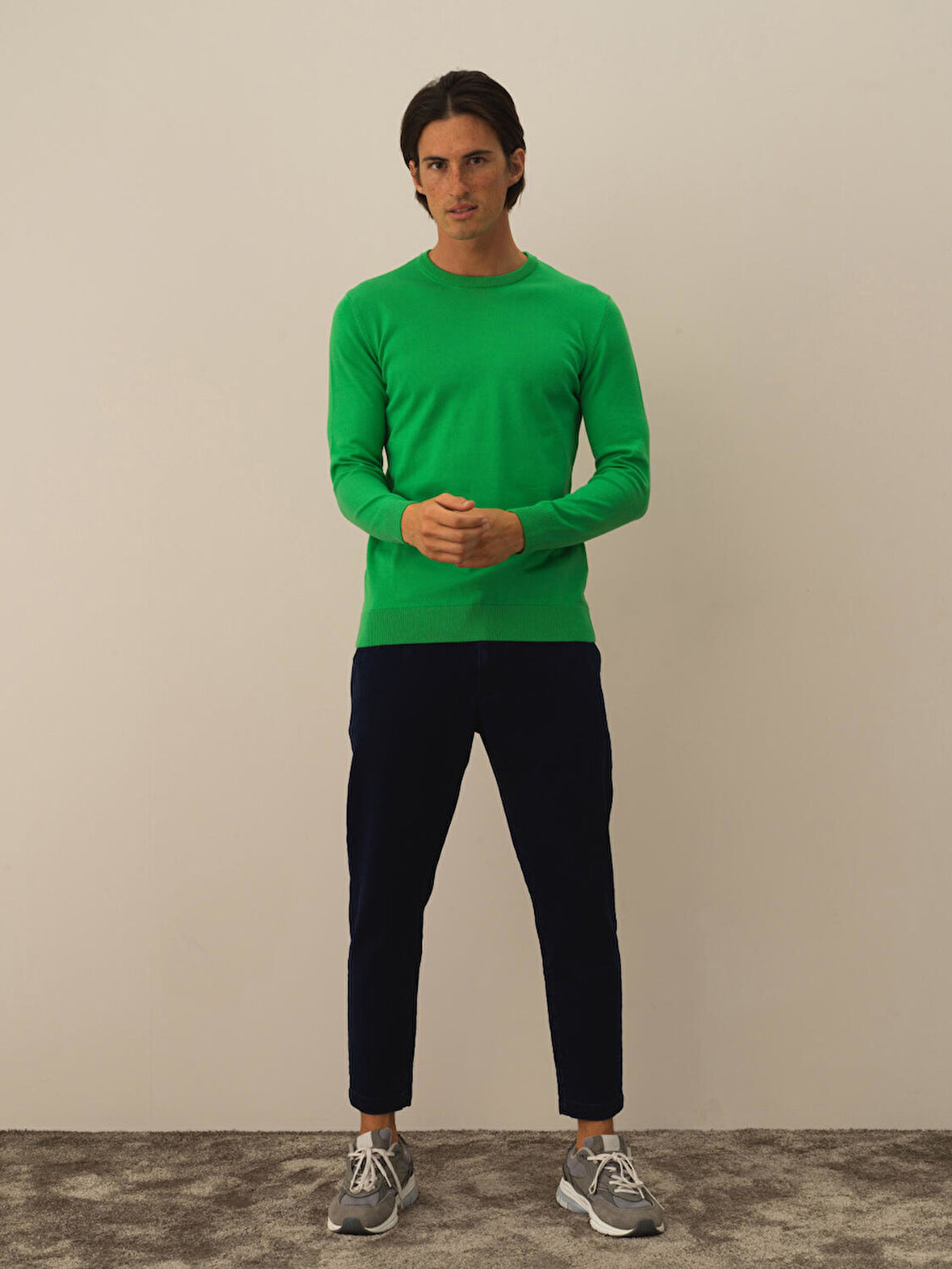 Xint Yeşil Pamuk Dokulu Regular Fit Kazak