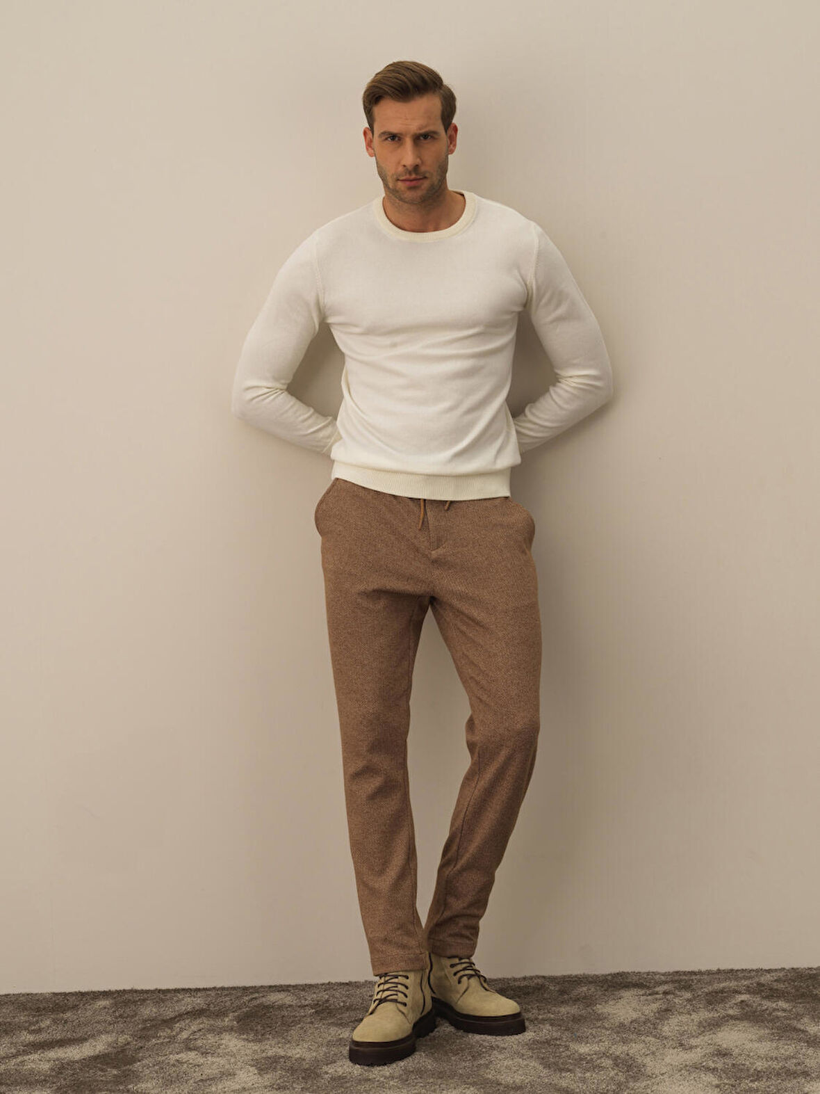 Xint Ekru Pamuk Dokulu Regular Fit Kazak