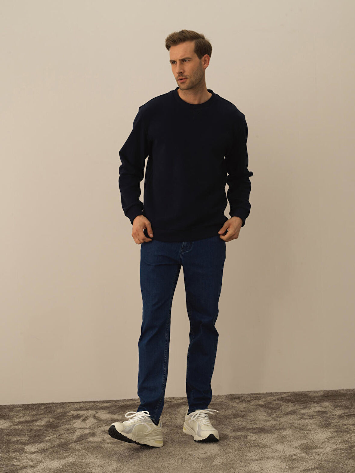 Xint Lacivert Pamuk Dokulu Regular Fit Sweatshirt