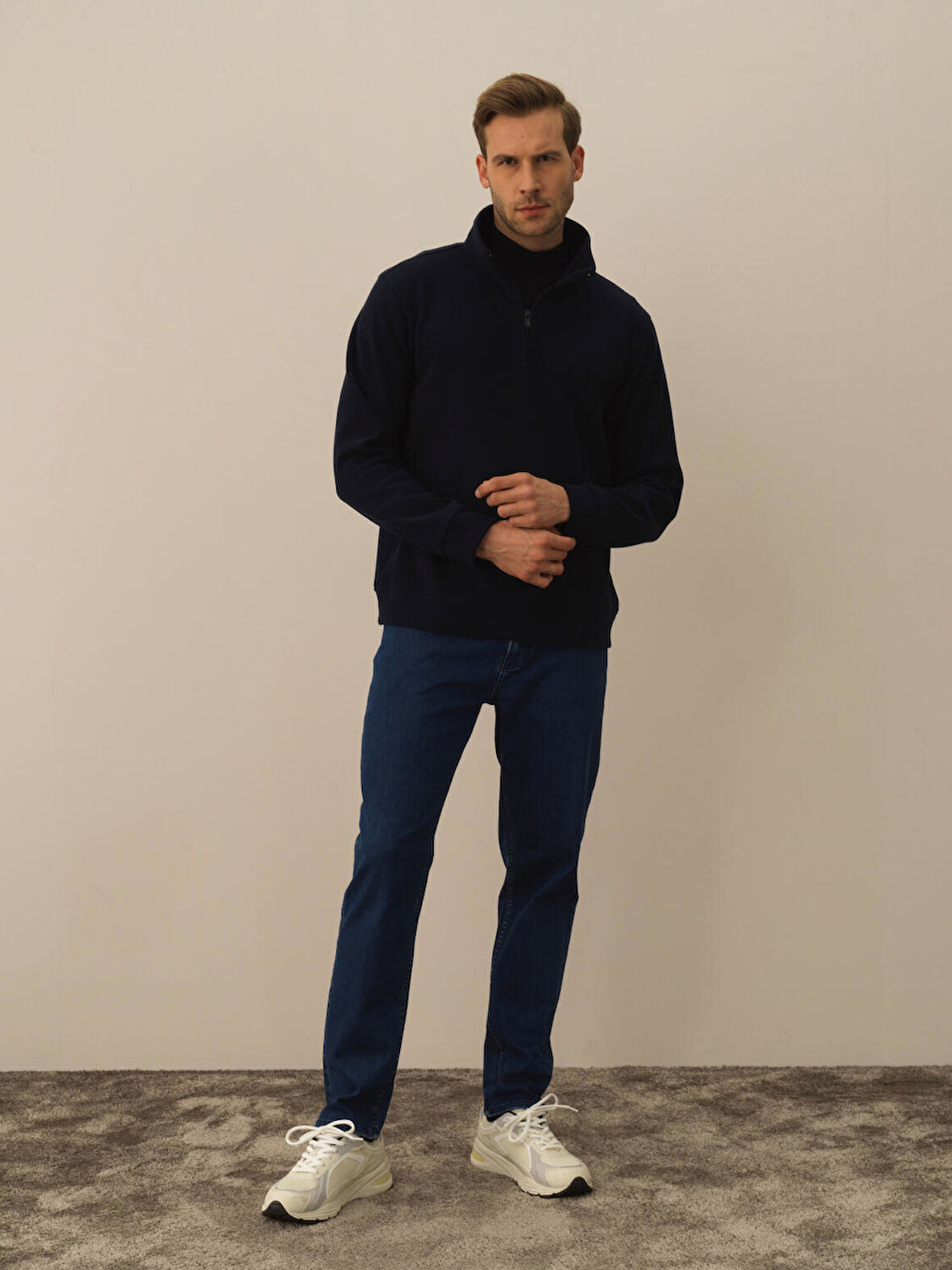 Xint Lacivert Pamuk Dokulu Regular Fit Sweatshirt