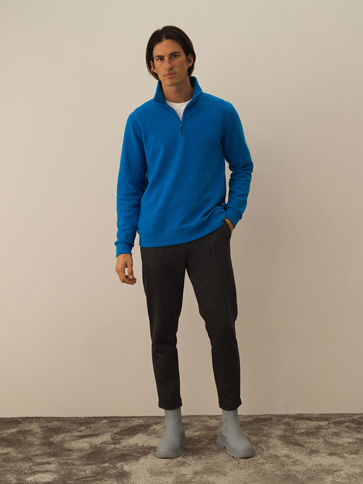 Xint Mavi Pamuk Dokulu Regular Fit Sweatshirt