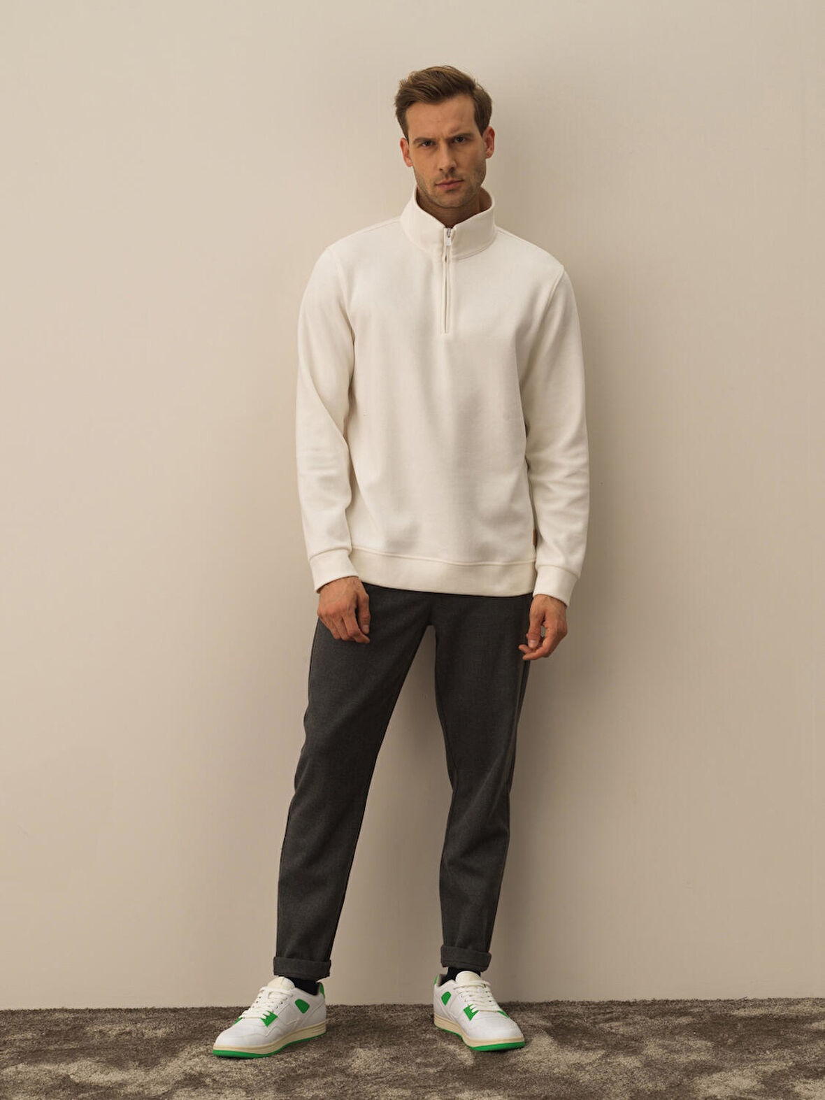 Xint Ekru Pamuk Dokulu Regular Fit Sweatshirt