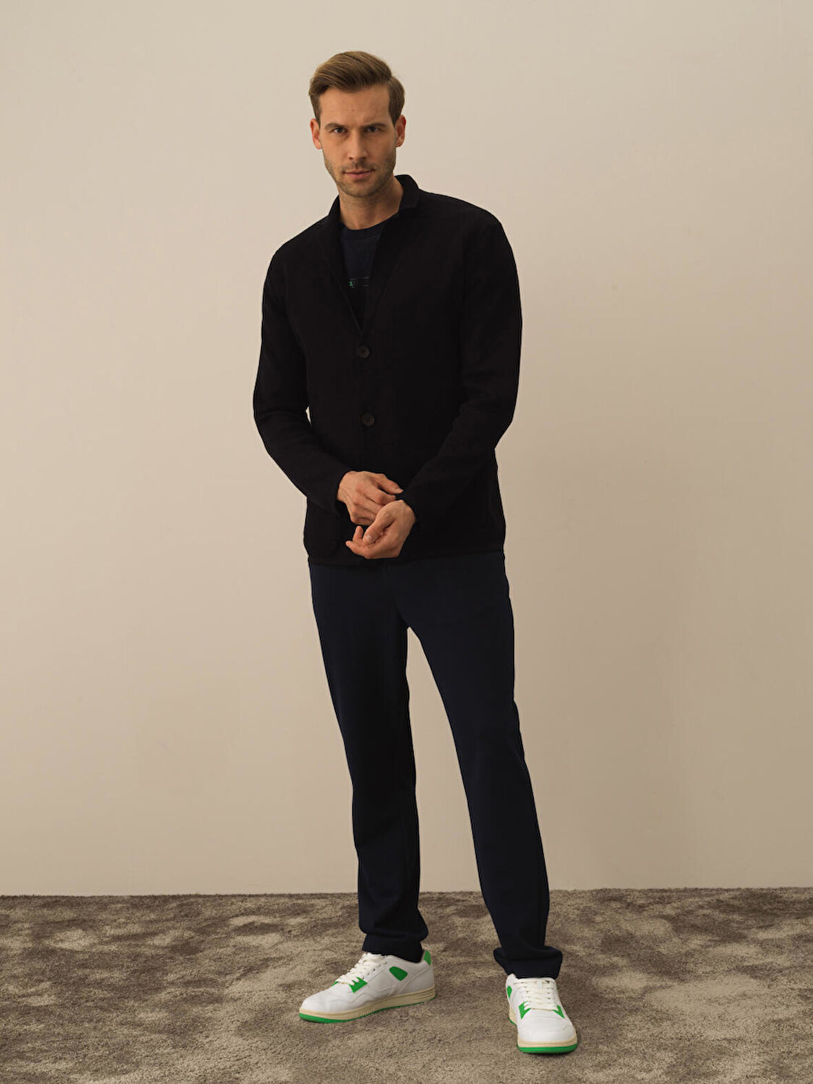 Xint Lacivert Pamuk Dokulu Regular Fit Triko Ceket