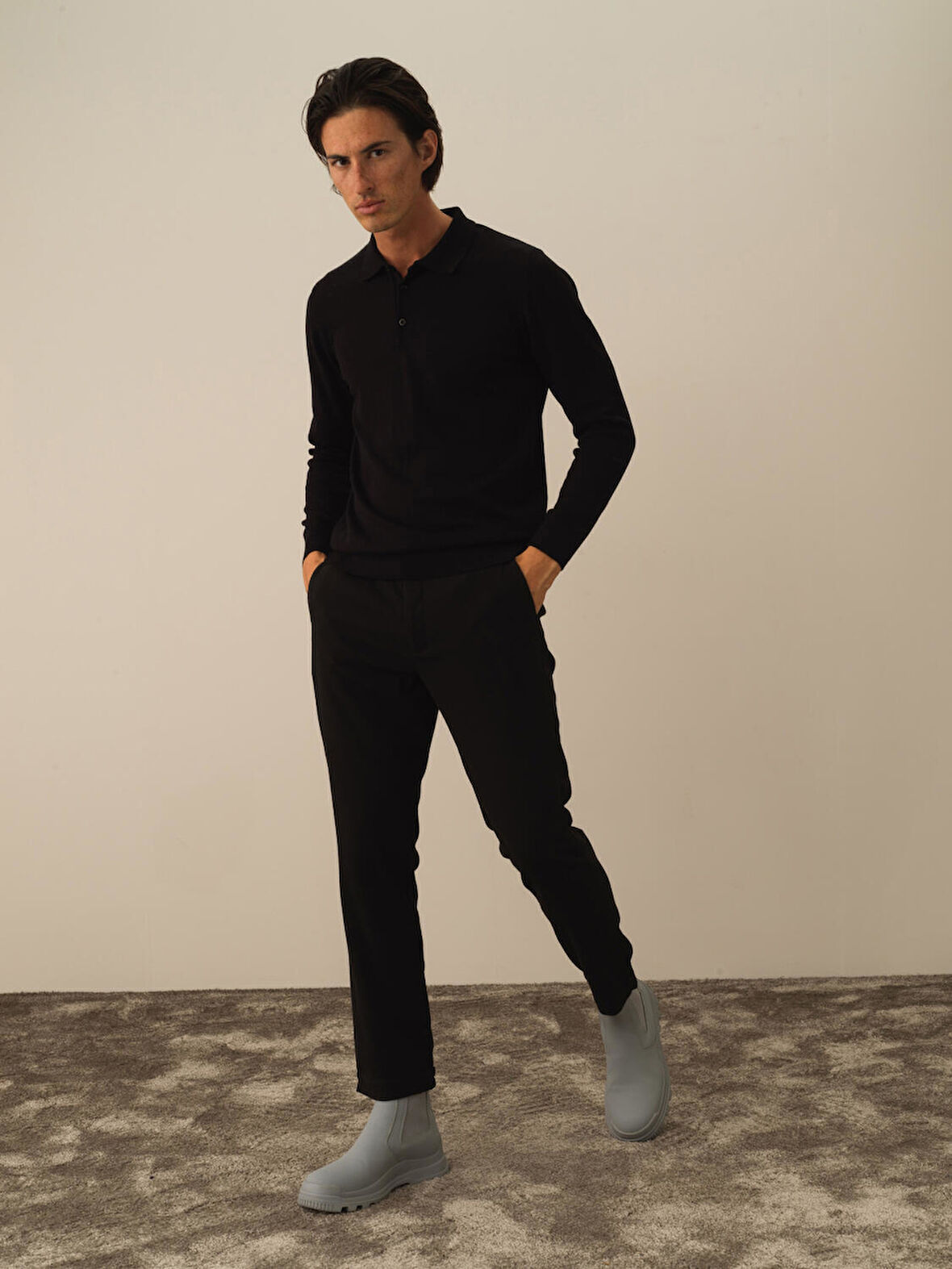 Xint Siyah Pamuk Dokulu Regular Fit Kazak