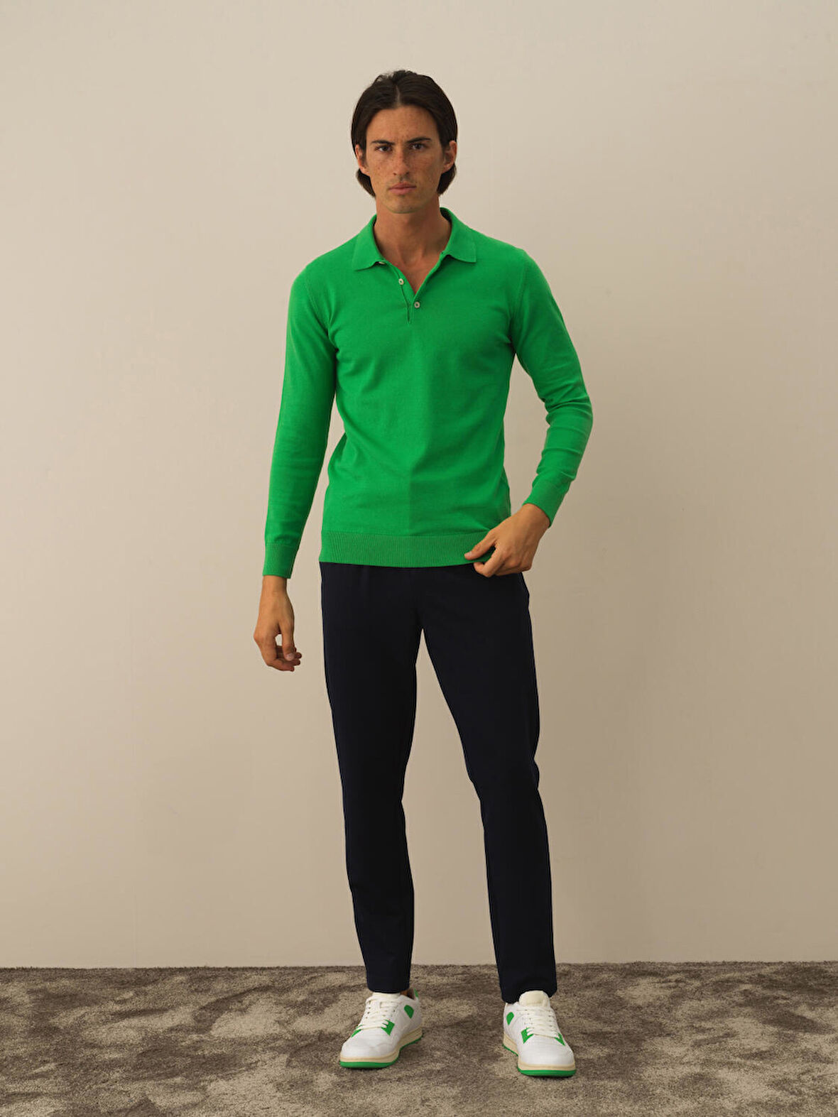 Xint Yeşil Pamuk Dokulu Regular Fit Kazak