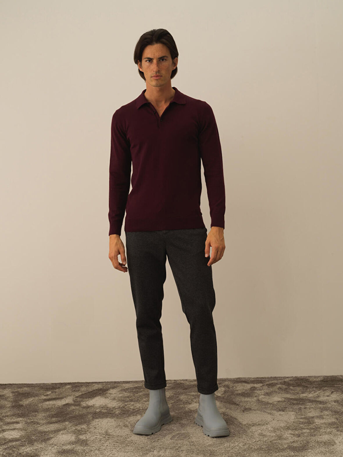 Xint Bordo Pamuk Dokulu Regular Fit Kazak