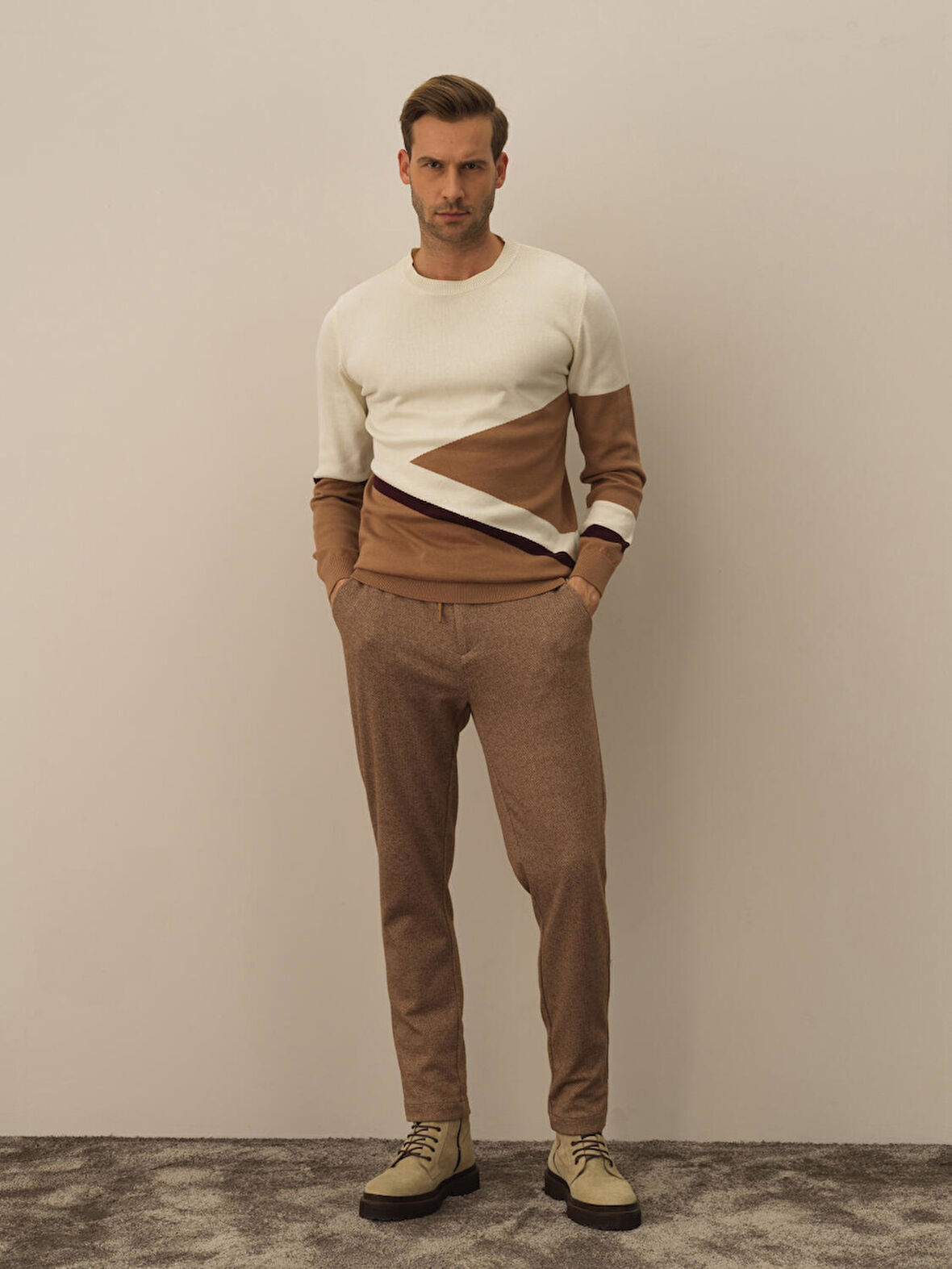 Xint Ekru Pamuk Dokulu Regular Fit Kazak