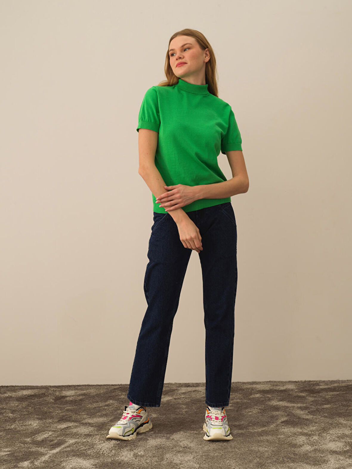 Xint Yeşil Pamuk Dokulu Regular Fit Kazak