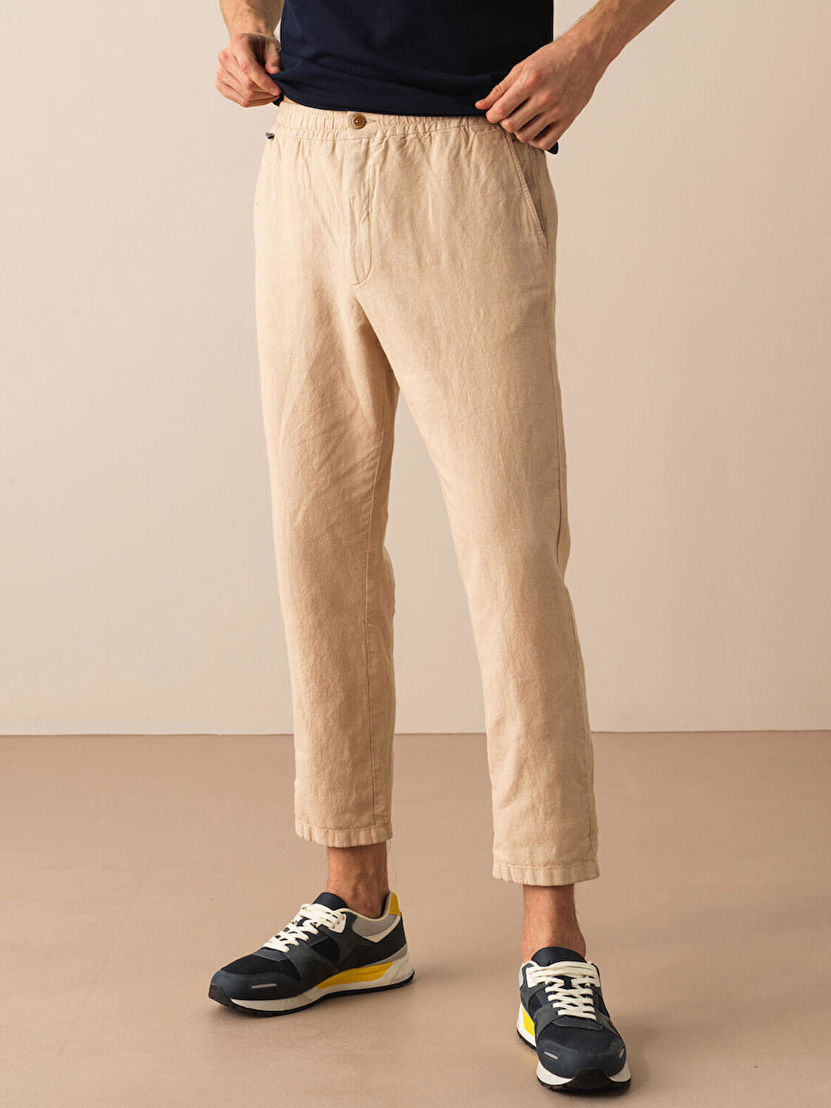 Taş Rengi Regular Fit Keten Pantolon