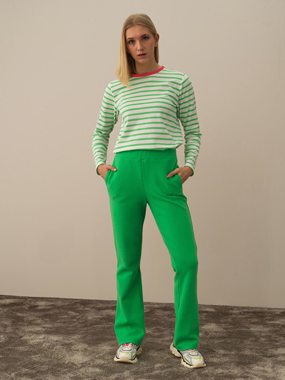 Xint Yeşil Pamuk Dokulu Regular Fit Sweat Pantolon