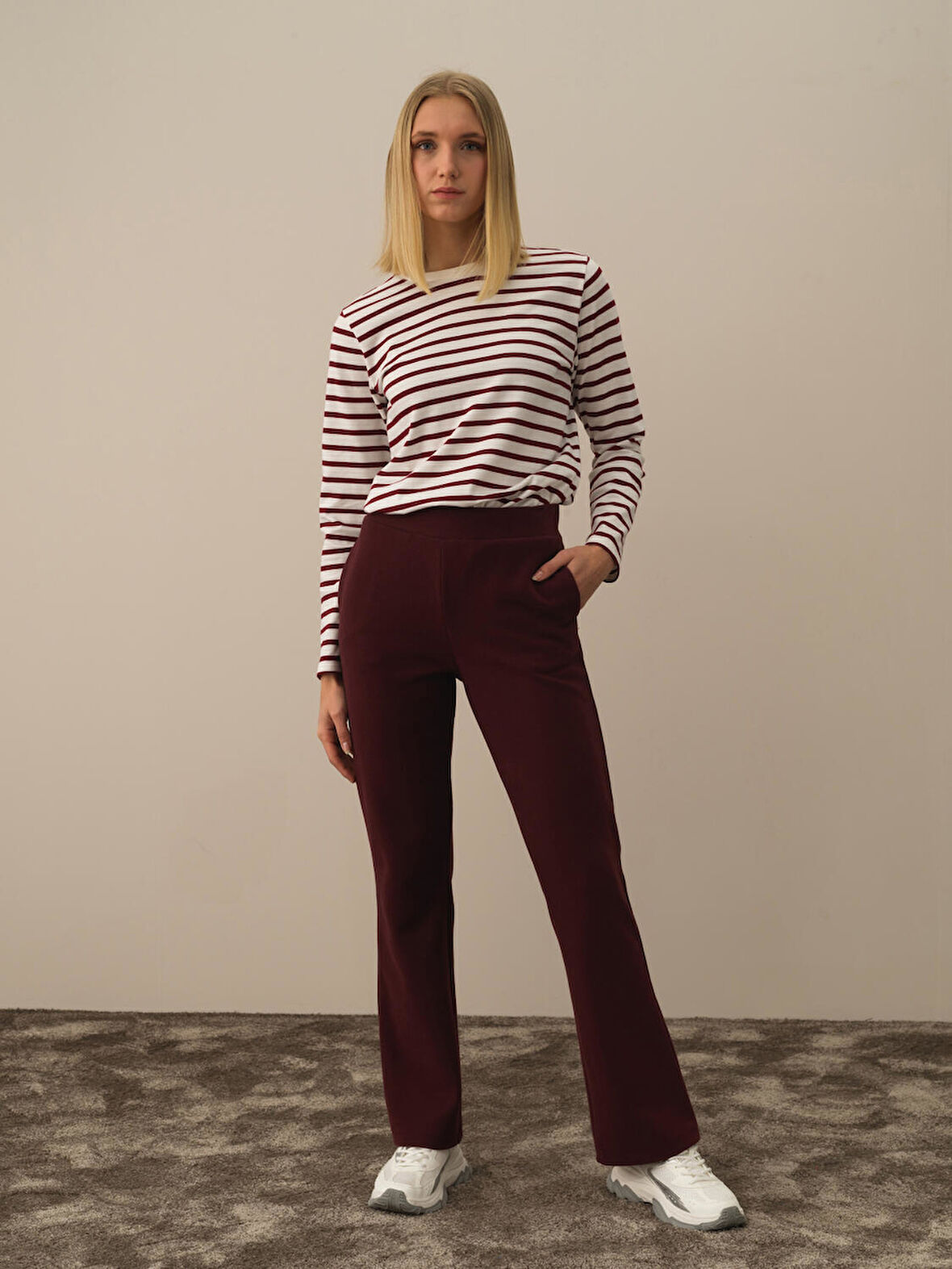 Xint Bordo Pamuk Dokulu Regular Fit Sweat Pantolon