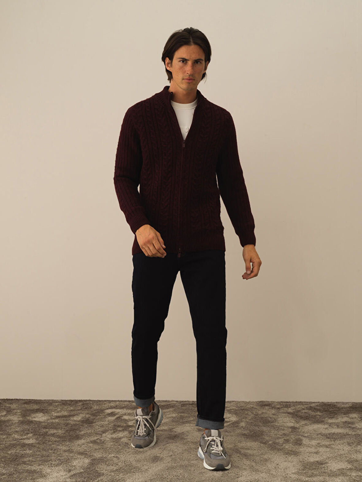 Xint Bordo Lüks Pamuk Dokulu Regular Fit Hırka