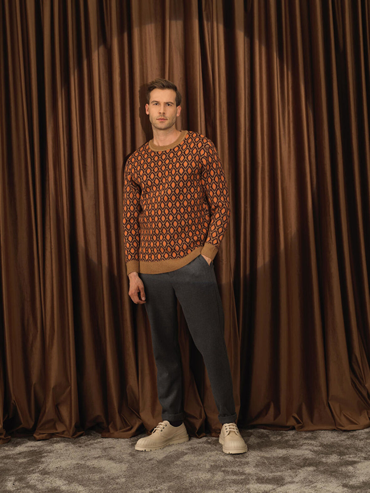 Xint Camel Lüks Pamuk Dokulu Regular Fit Kazak