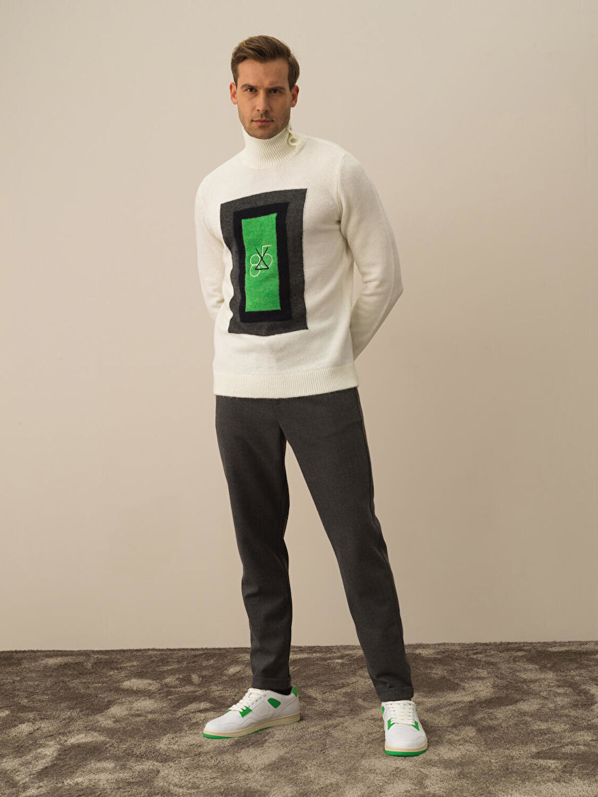 Xint Kırık Beyaz Lüks Pamuk Dokulu Regular Fit Kazak