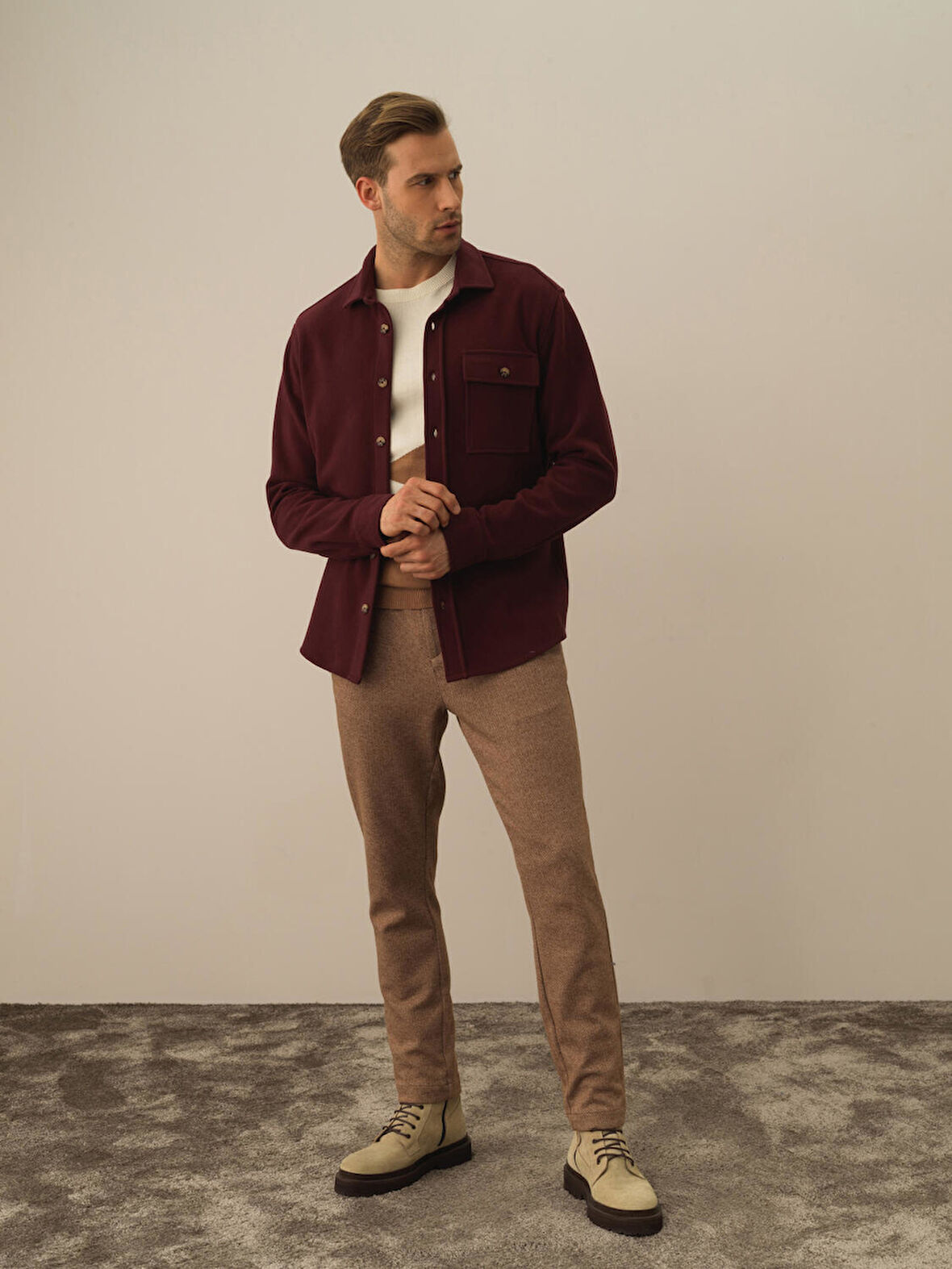 Xint Bordo Pamuk Dokulu Regular Fit Gömlek