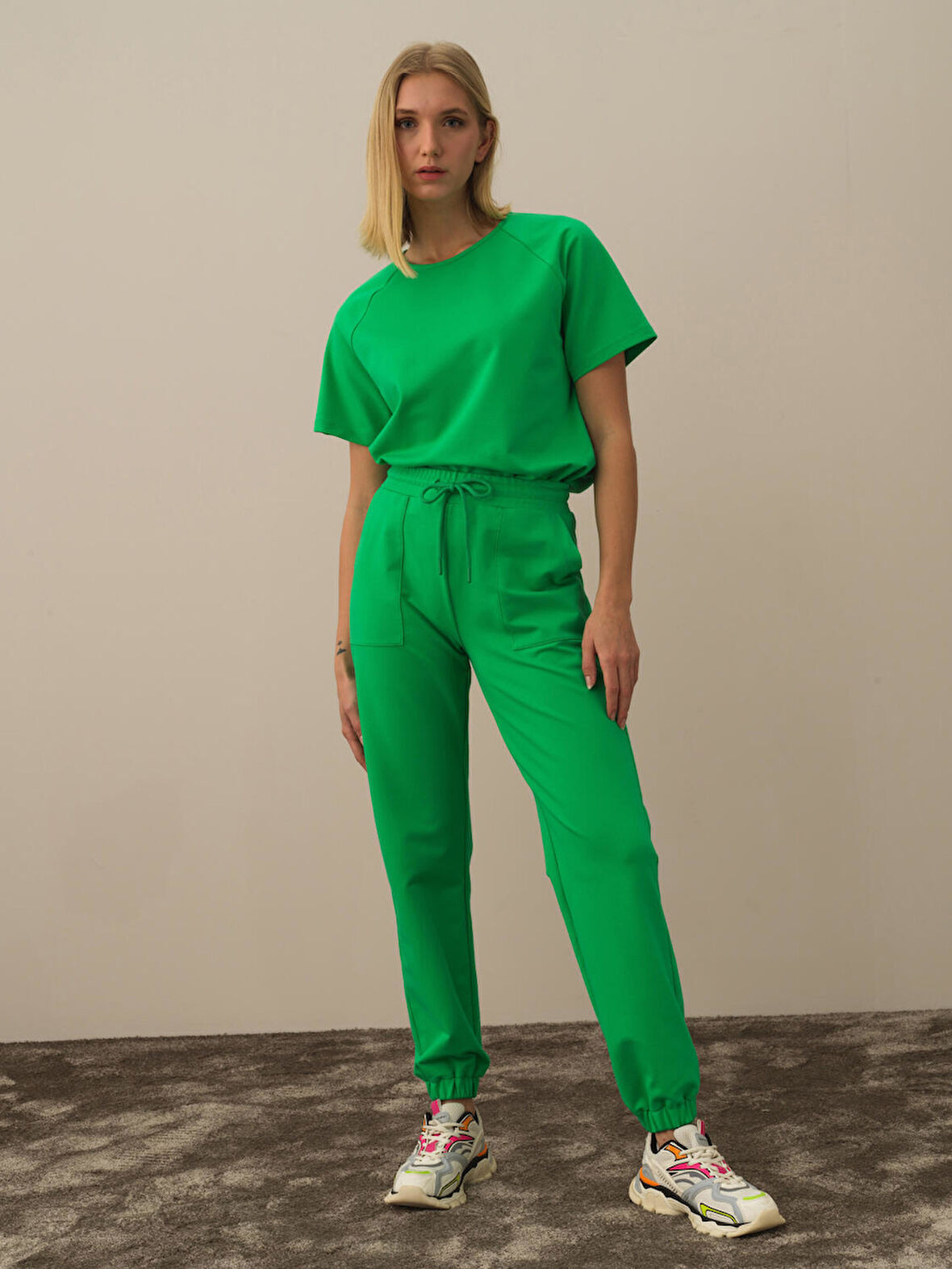 Xint Yeşil Pamuk Dokulu Regular Fit Sweat Pantolon