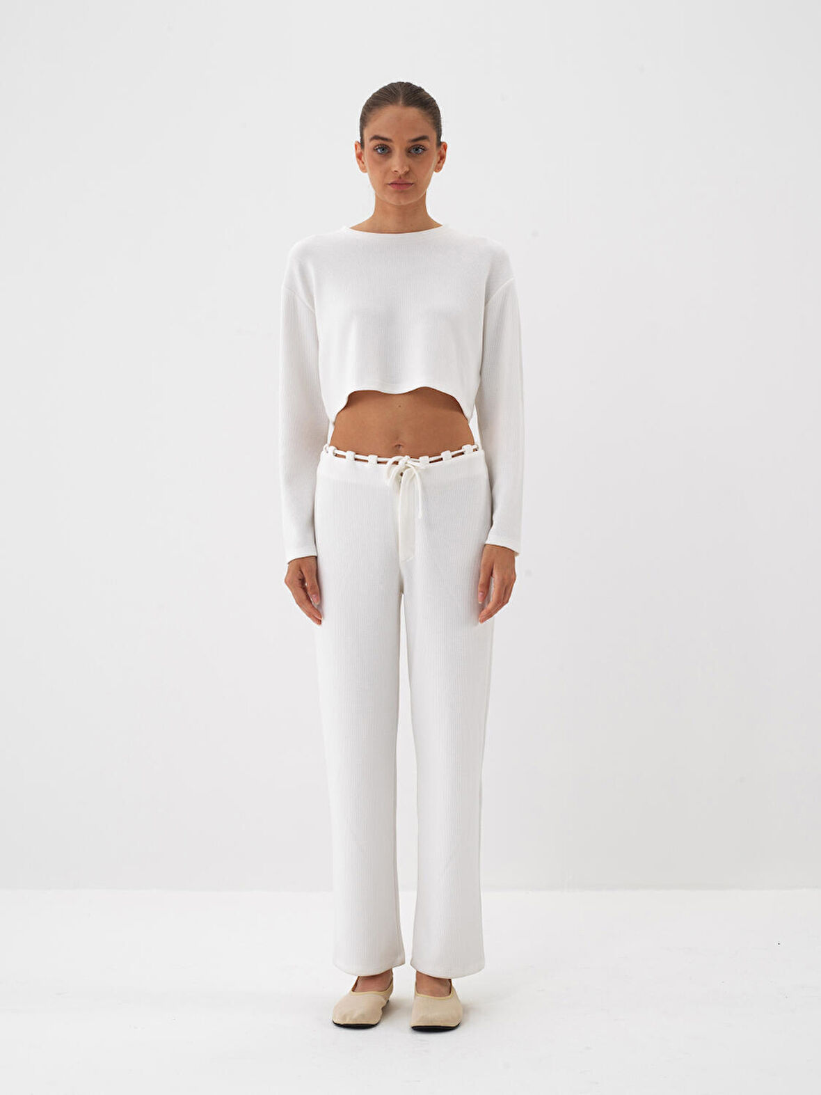 Xint Ekru Esnek Dokulu Regular Fit Sweat Pantolon