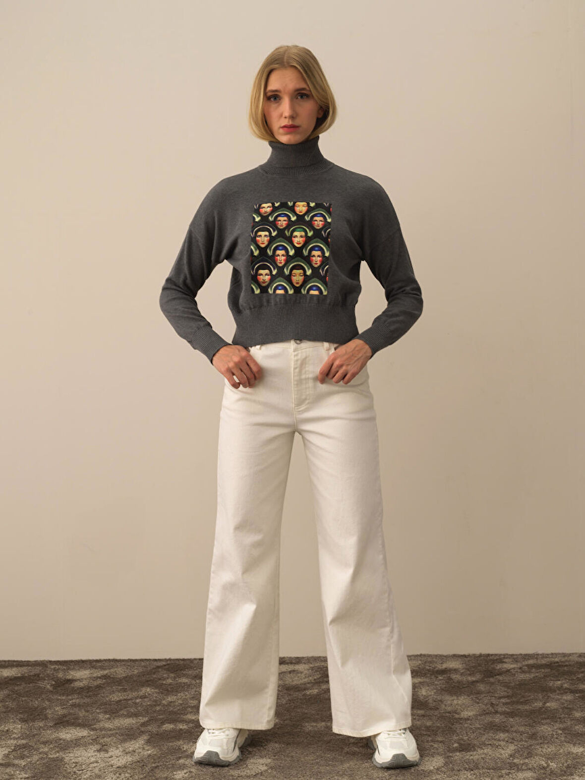 Xint Koyu Gri Pamuk Dokulu Oversize Kazak