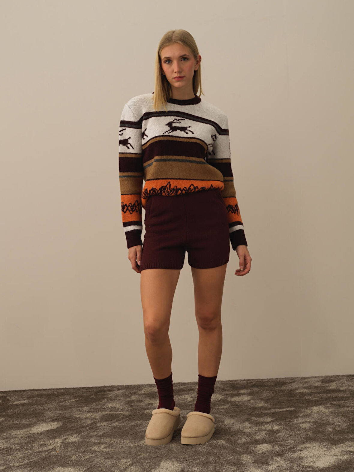 Xint Bordo Doğal Yün Dokulu Regular Fit Şort