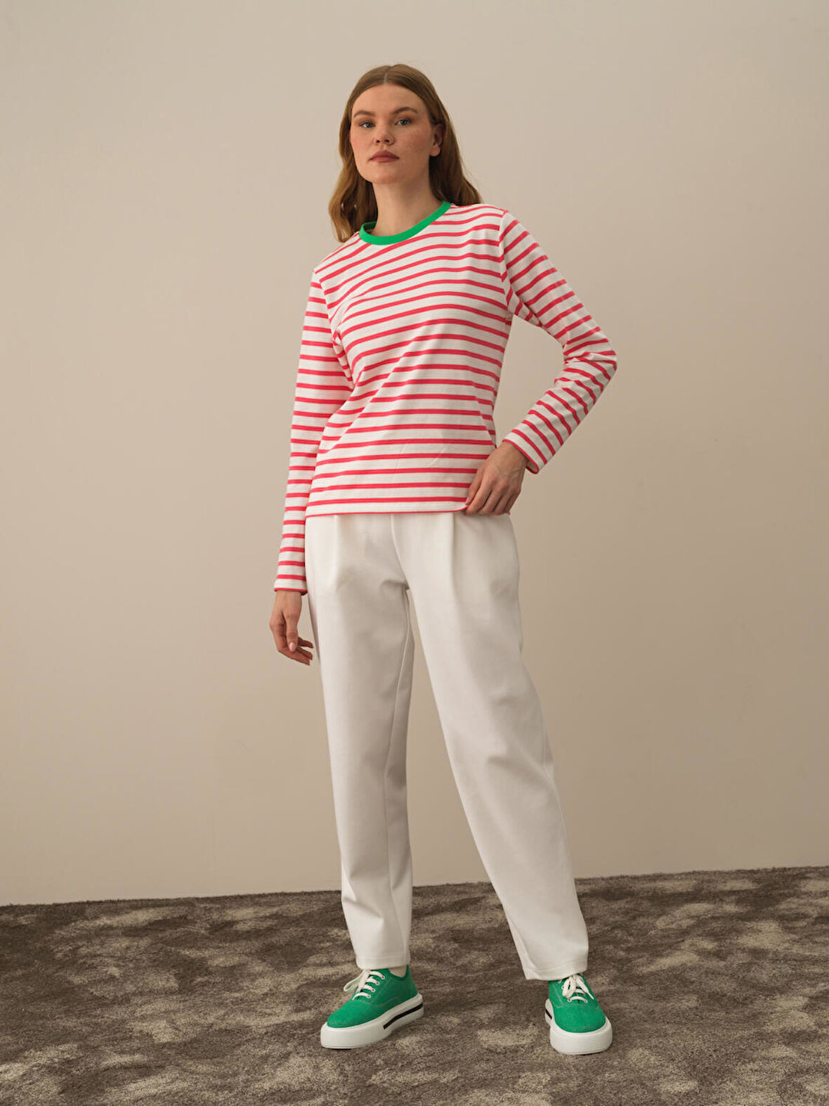 Xint Pembe Pamuk Dokulu Regular Fit Uzun Kollu Tişört