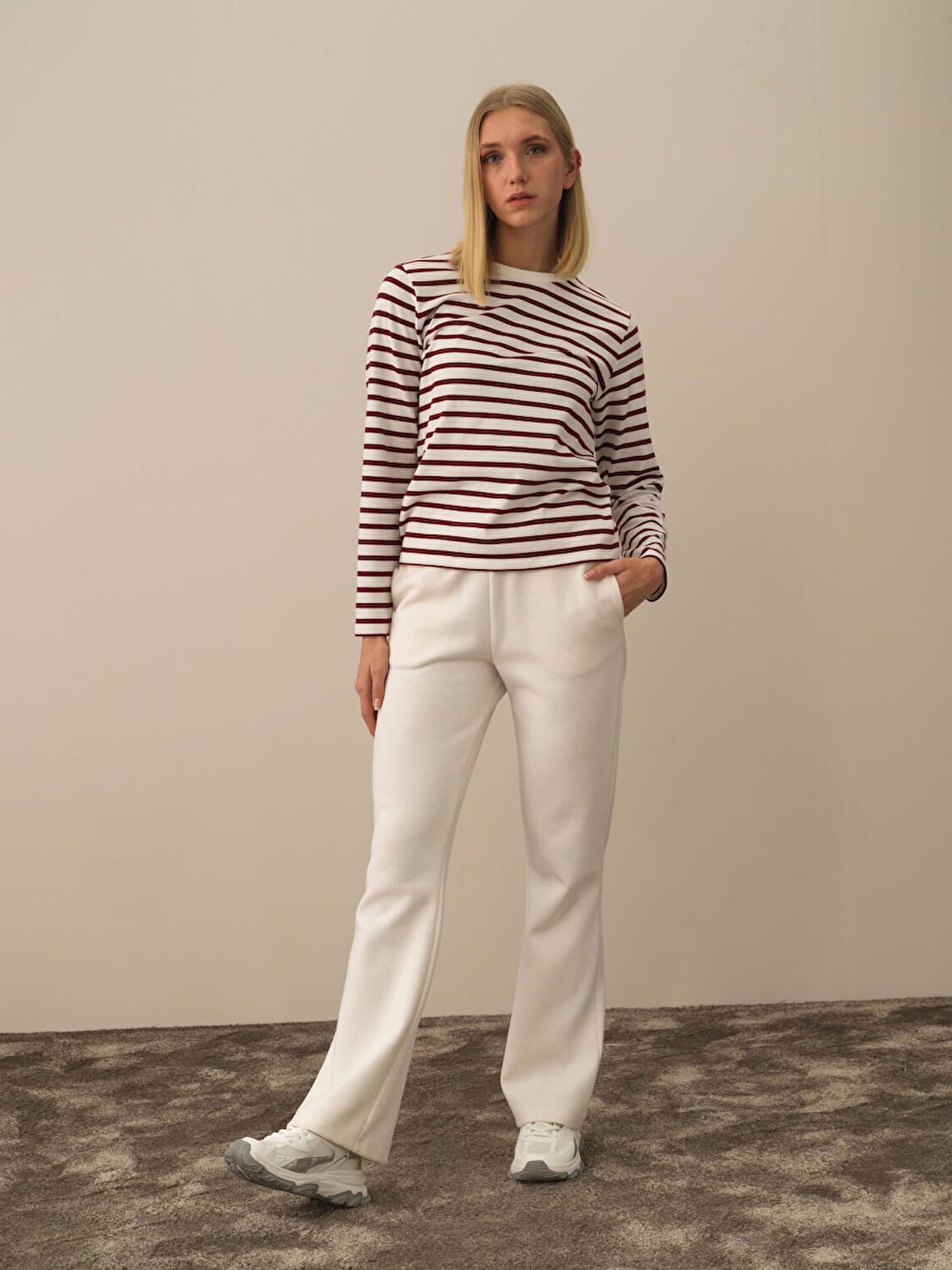 Xint Bordo Pamuk Dokulu Regular Fit Uzun Kollu Tişört