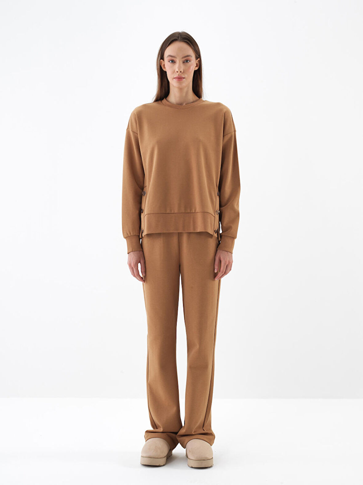 Xint Camel Pamuk Dokulu Regular Fit Sweat Pantolon
