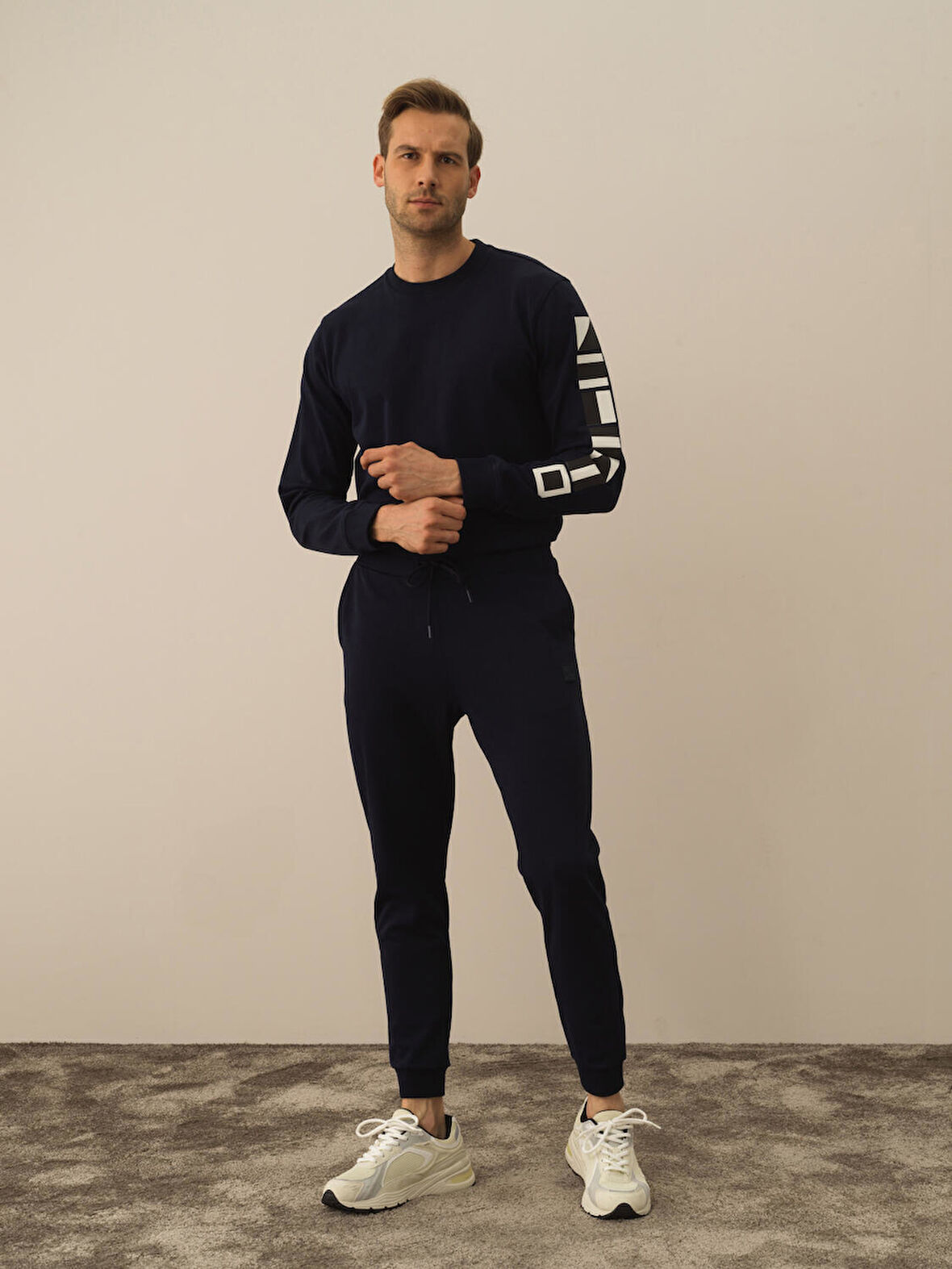 Xint Lacivert Pamuk Dokulu Regular Fit Sweat Pantolon