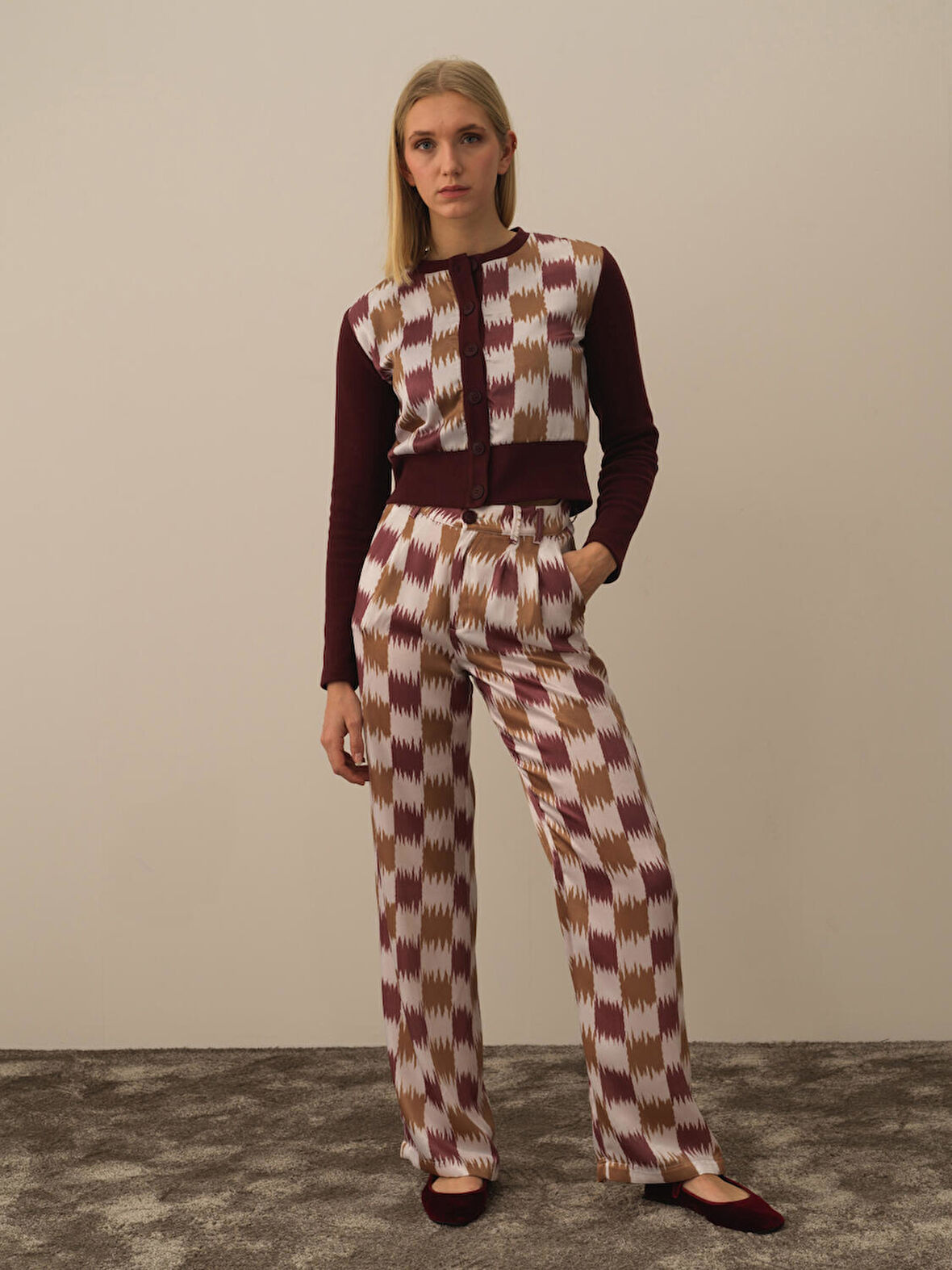 Xint Bordo Pamuk Dokulu Regular Fit Hırka