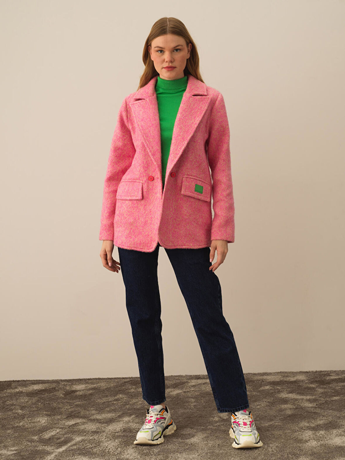 Xint Pembe Pamuk Dokulu Regular Fit Ceket