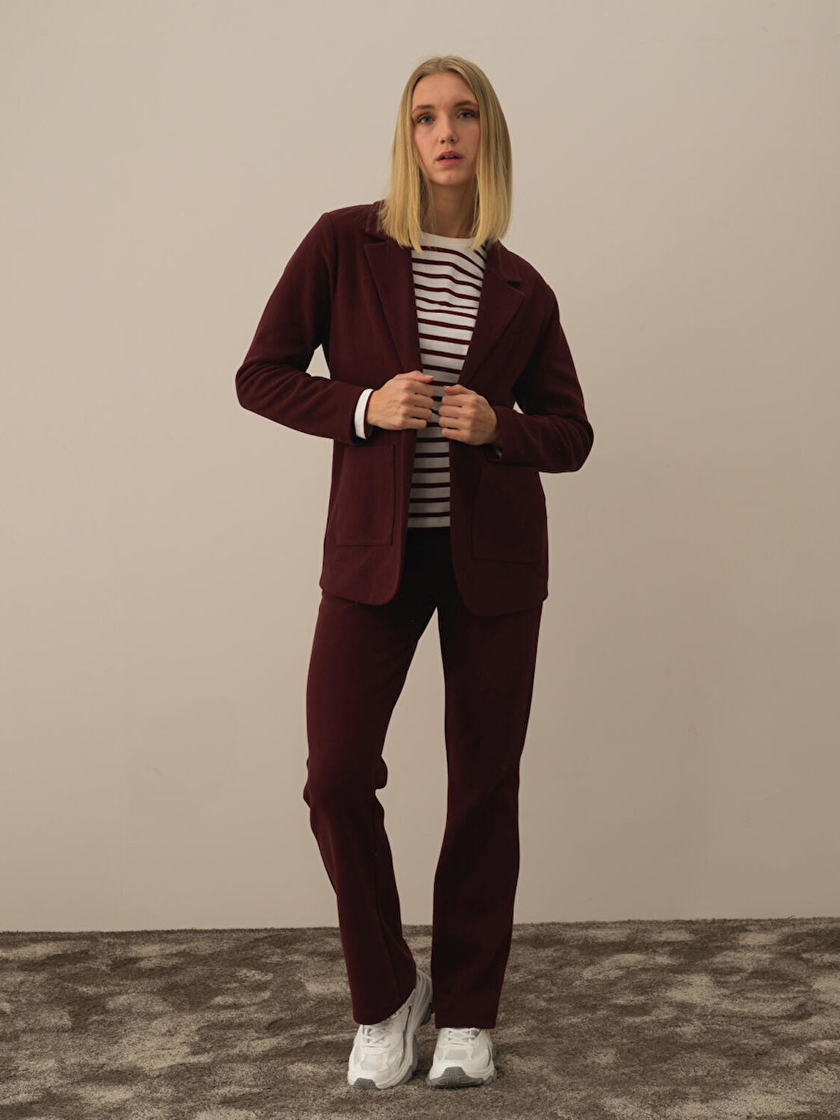 Xint Bordo Pamuk Dokulu Regular Fit Ceket
