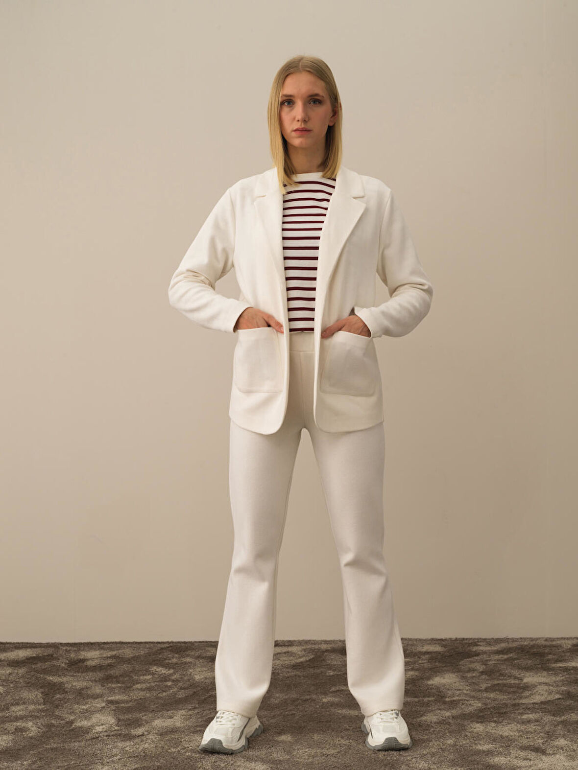 Xint Ekru Pamuk Dokulu Regular Fit Ceket