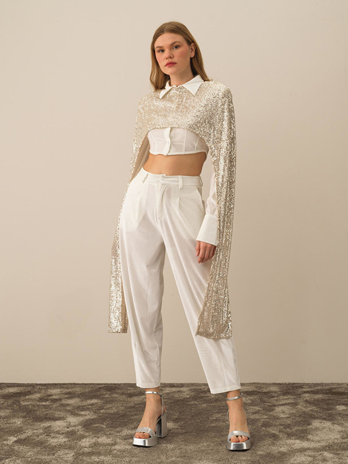 Xint Bej Esnek Dokulu Regular Fit Pelerin