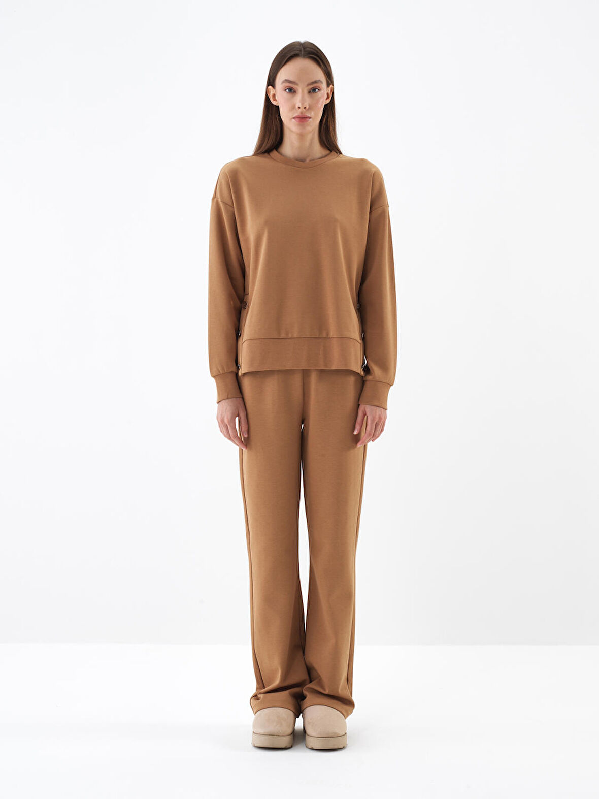 Xint Camel Pamuk Dokulu Oversize Sweatshirt