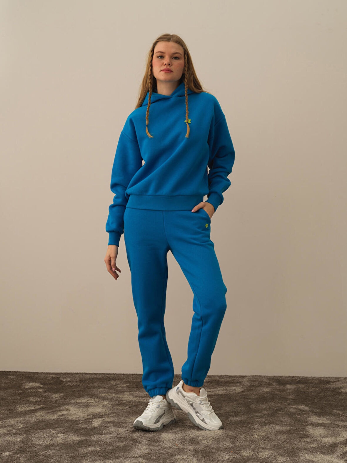 Xint Mavi Pamuk Dokulu Oversize Sweatshirt