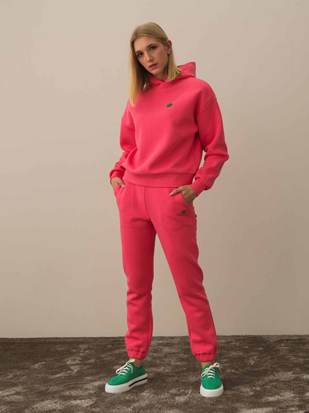 Xint Pembe Pamuk Dokulu Oversize Sweatshirt