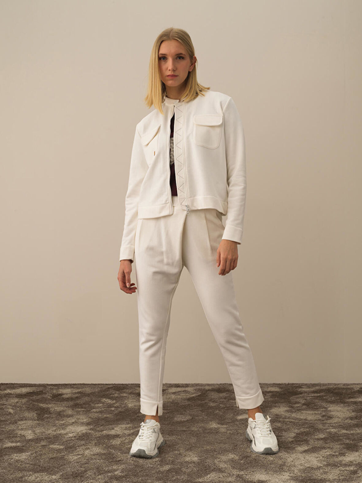 Xint Ekru Pamuk Dokulu Oversize Sweatmont