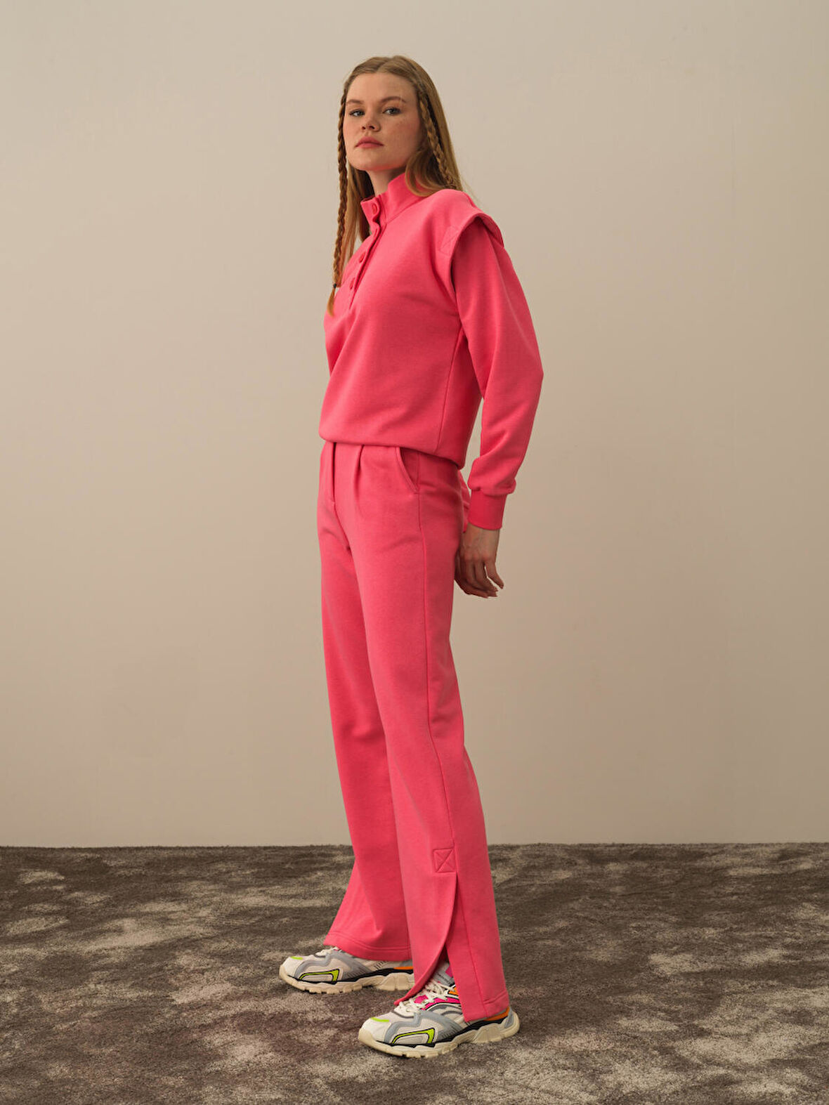 Xint Pembe Pamuk Dokulu Regular Fit Sweat Pantolon