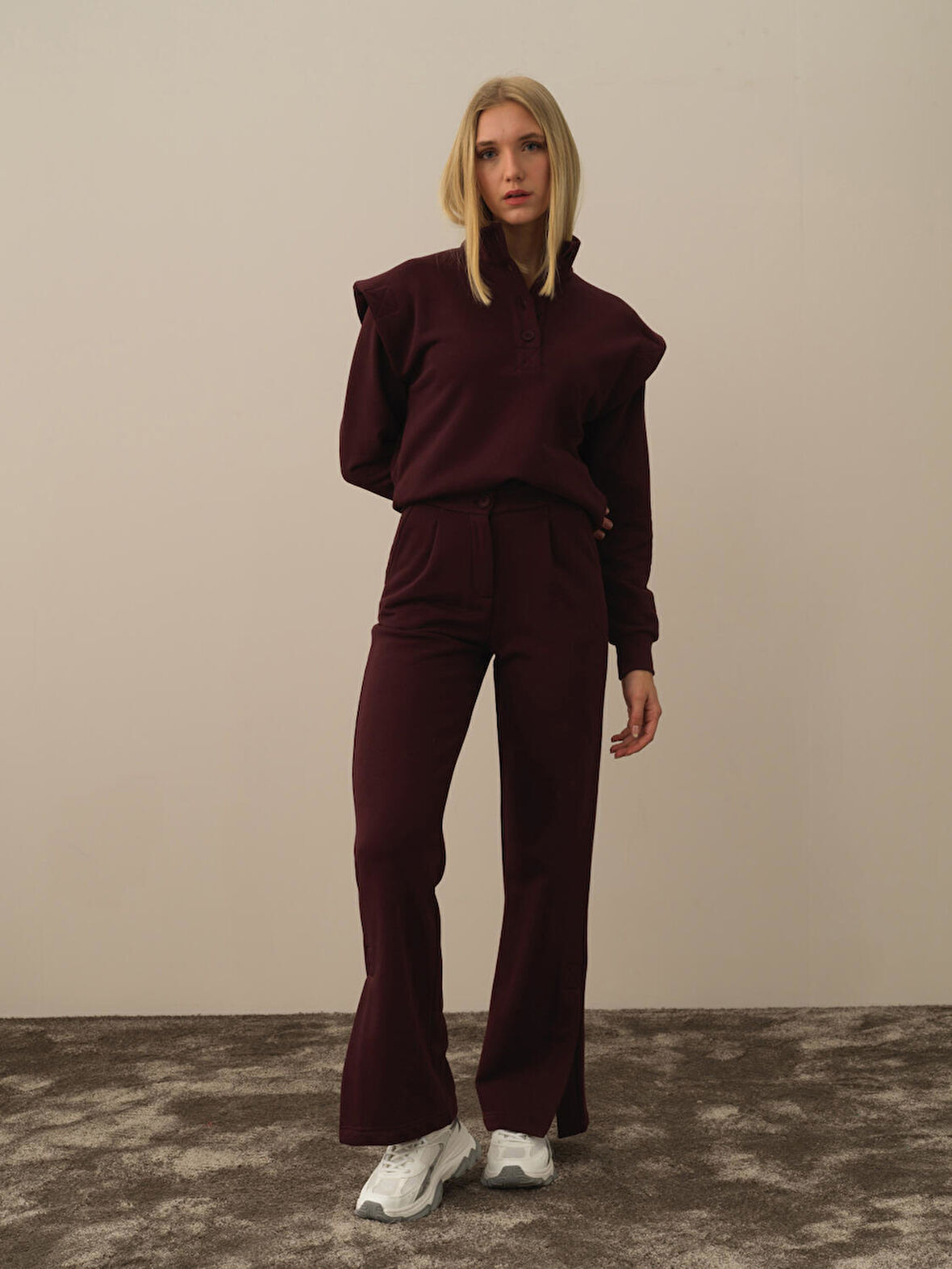 Xint Bordo Pamuk Dokulu Regular Fit Sweat Pantolon