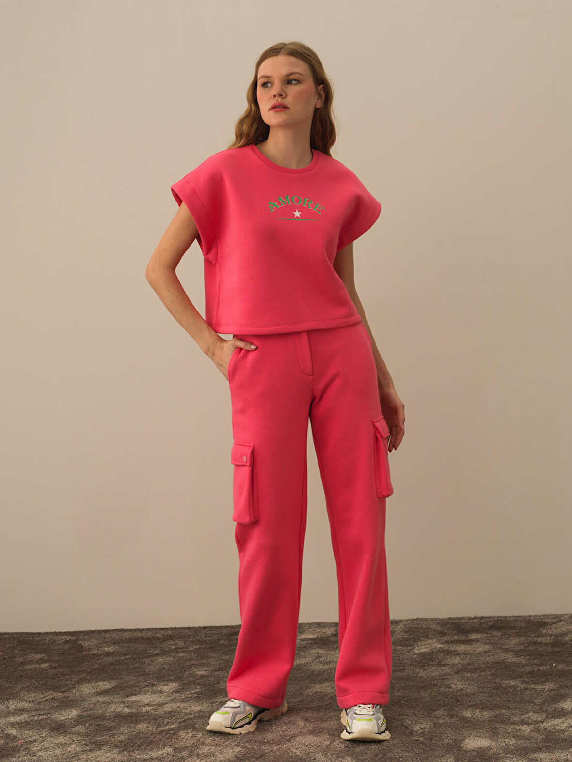 Xint Pembe Pamuk Dokulu Oversize Sweatshirt