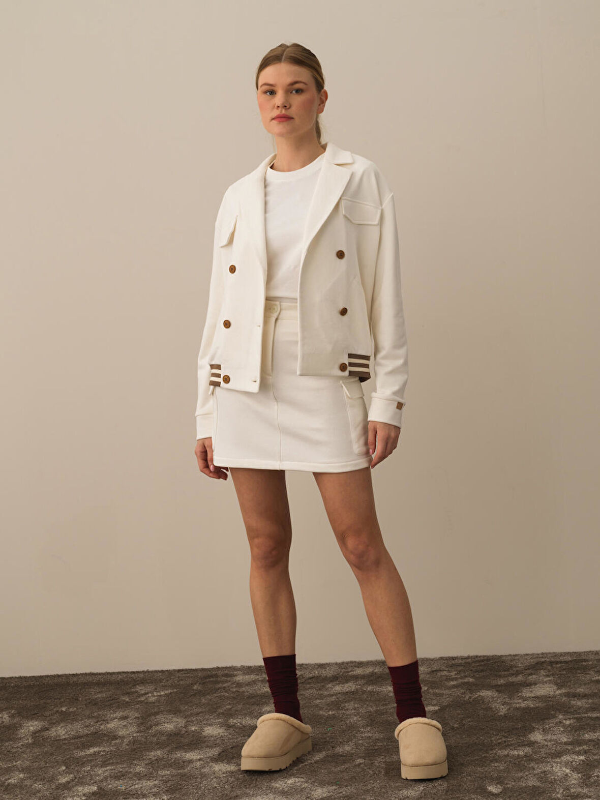 Xint Ekru Pamuk Dokulu Regular Fit Ceket