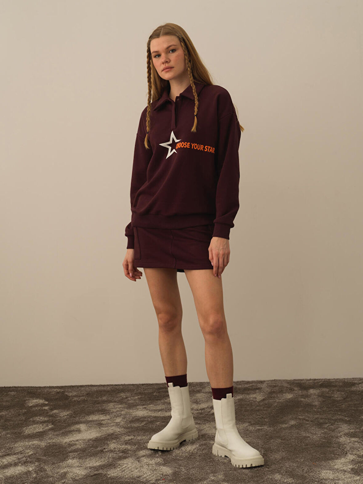 Xint Bordo Pamuk Dokulu Regular Fit Sweatshirt