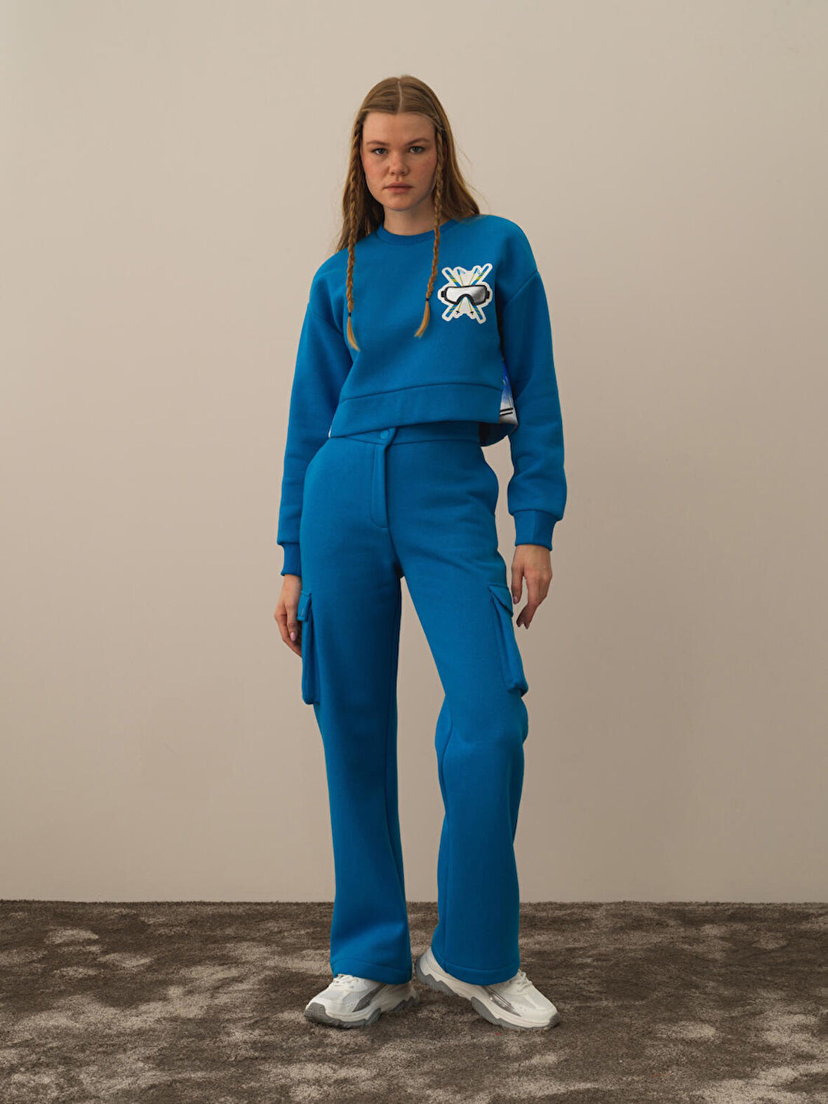 Xint Mavi Pamuk Dokulu Oversize Sweatshirt